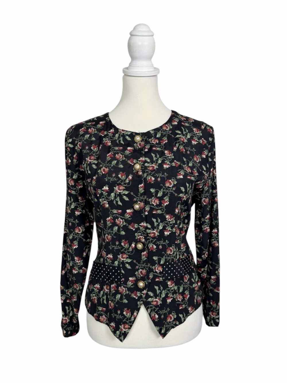 Braunstyle Vintage Floral Blouse USA Small Cottagecore Pearl Button Top Office